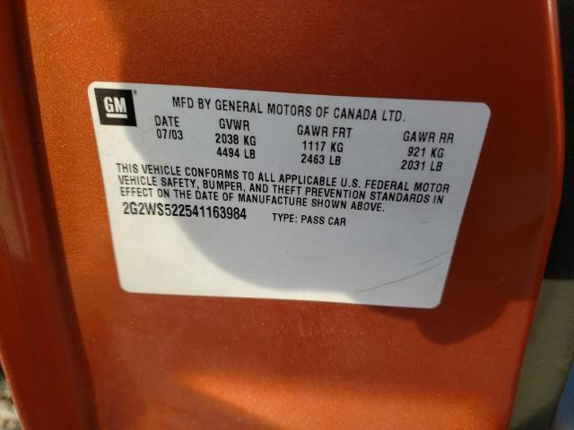 2G2WS522541163984 - 2004 PONTIAC GRAND PRIX ნარინჯისფერი ფოტო 10
