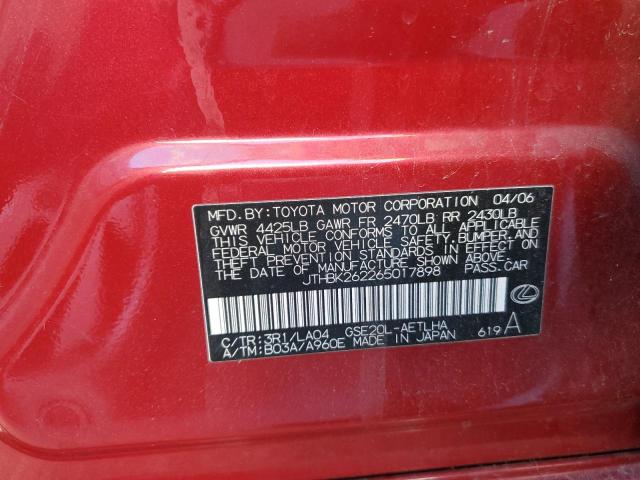 JTHBK262265017898 - 2006 LEXUS IS 250 RED photo 10