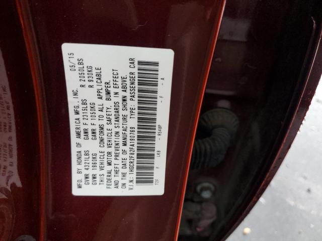 1HGCR2F82FA190769 - 2015 HONDA ACCORD EXL BURGUNDY photo 10