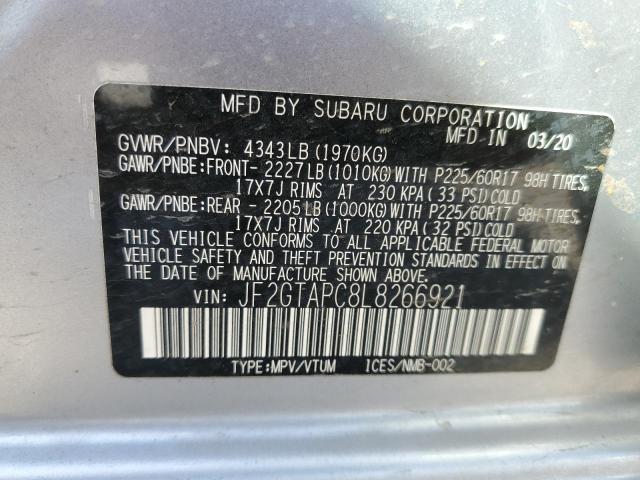 JF2GTAPC8L8266921 - 2020 SUBARU CROSSTREK SILVER photo 10