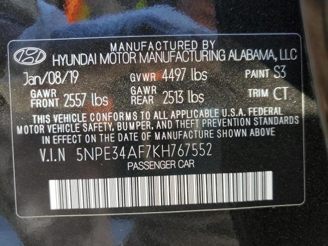 5NPE34AF7KH767552 - 2019 HYUNDAI SONATA LIM BLACK photo 10