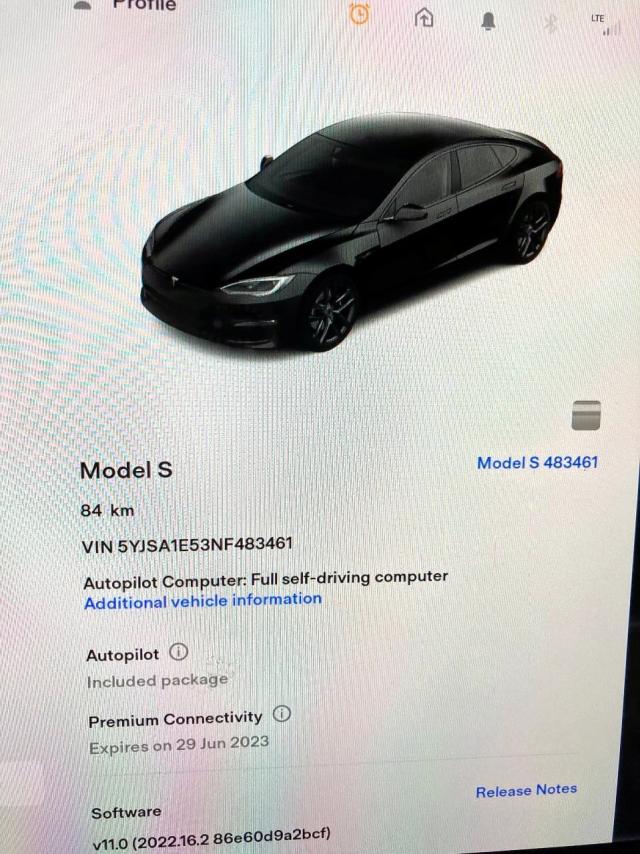 5YSJA1E53NF483461 - 2022 TESLA MODEL S BLACK photo 8