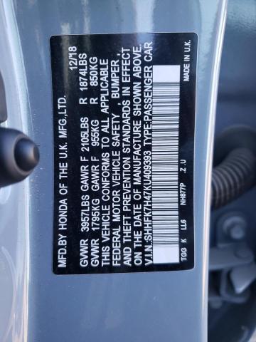 SHHFK7H47KU409393 - 2019 HONDA CIVIC SPOR 灰色 照片 10