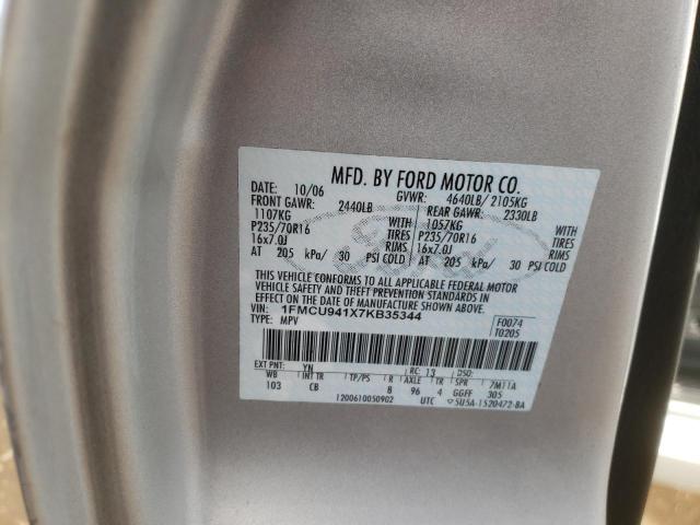 1FMCU941X7KB35344 - 2007 FORD ESCAPE SILVER photo 10