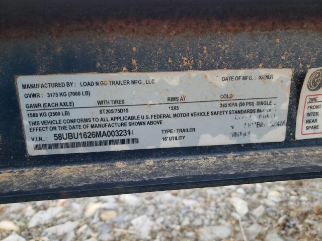 58UBU1626MA003231 - 2021 CARGO TRAILER BLUE photo 10