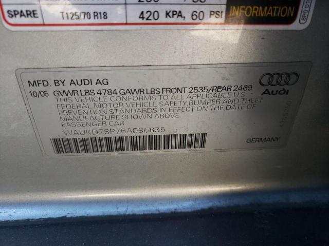 WAUKD78P76A086835 - 2006 AUDI A3 S-LINE SILVER photo 10