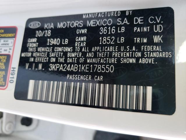 3KPA24AB1KE178550 - 2019 KIA RIO S WHITE photo 10