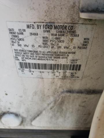 2FMDK39C48BA76174 - 2008 FORD EDGE LIMIT WHITE photo 10