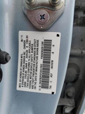 2HGFB2F97CH517822 - 2012 HONDA CIVIC EXL Mavi foto 10