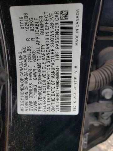 2HGFC2F89KH585347 - 2019 HONDA CIVIC SPOR 黑色 照片 10