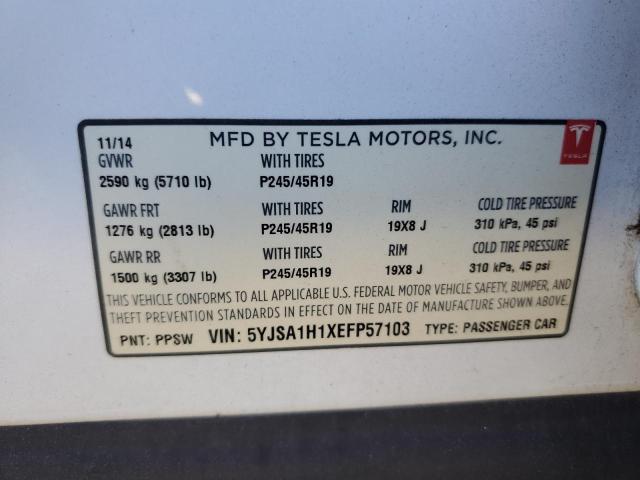5YJSA1H1XEFP57103 - 2014 TESLA MODEL S Blanco foto 10
