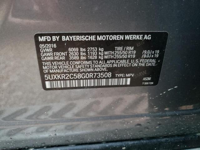 5UXKR2C58G0R73508 - 2016 BMW X5 SDRIVE3 GRAY photo 10