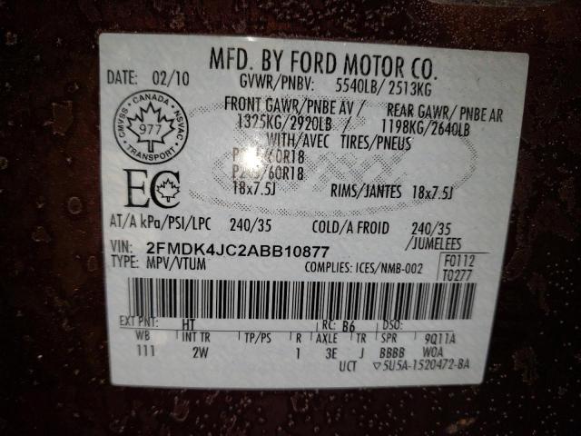 2FMDK4JC2ABB10877 - 2010 FORD EDGE SEL MAROON photo 10