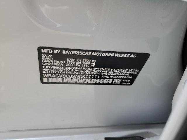 WBAGV8C09NCK17771 - 2022 BMW M850XI WHITE photo 12