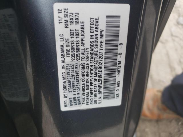 5FNRL5H94DB027207 - 2013 HONDA ODYSSEY TO GRAY photo 10