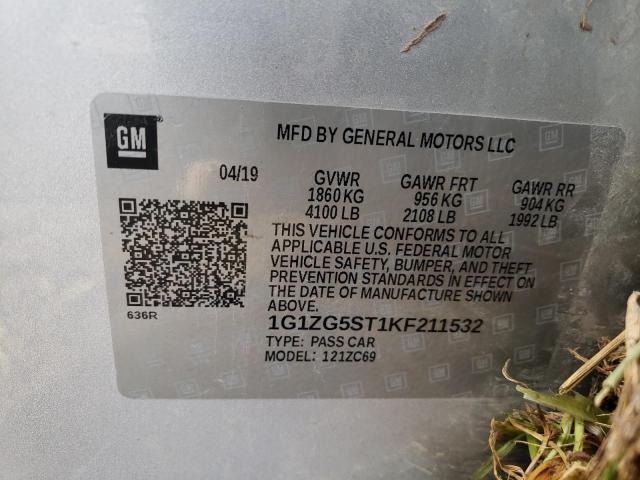 1G1ZG5ST1KF211532 - 2019 CHEVROLET MALIBU RS SILVER photo 10