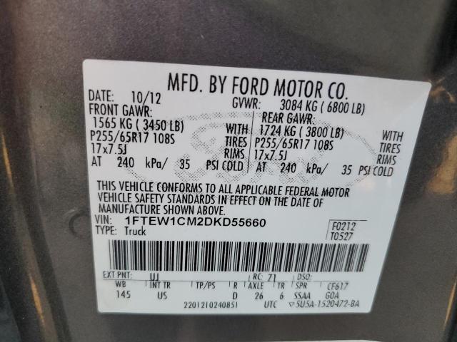 1FTEW1CM2DKD55660 - 2013 FORD F150 SUPER GRAY photo 10