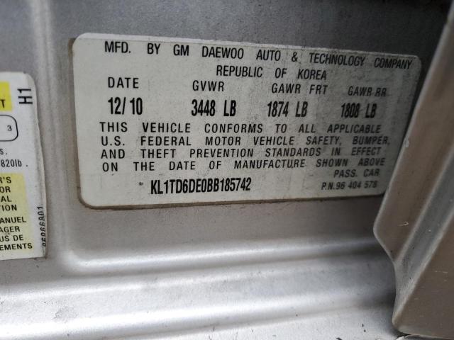 KL1TD6DE0BB185742 - 2011 CHEVROLET AVEO LS 银色 照片 10