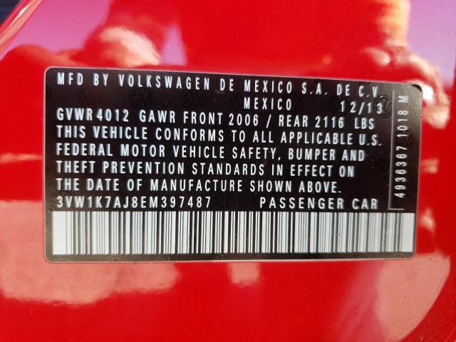 3VW1K7AJ8EM397487 - 2014 VOLKSWAGEN JETTA BASE RED photo 13