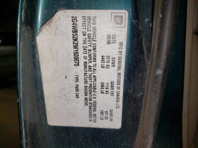 2G4WB52K2W1608675 - 1998 BUICK REGAL LS 绿色 照片 10