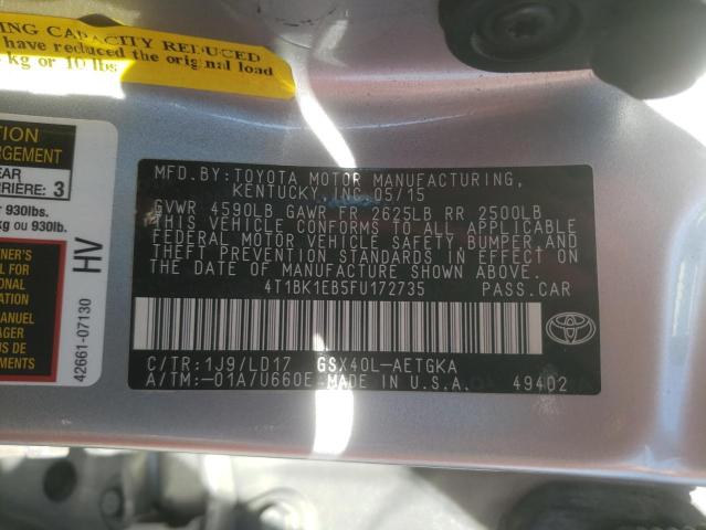 4T1BK1EB5FU172735 - 2015 TOYOTA AVALON XLE SILVER photo 10