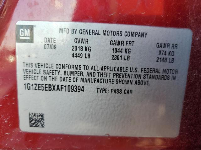 1G1ZE5EBXAF109394 - 2010 CHEVROLET MALIBU LTZ წითელი ფოტო 10