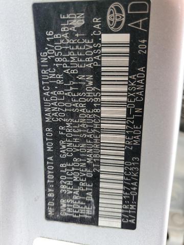 2T1BURHE7HC781957 - 2017 TOYOTA COROLLA L SILVER photo 10