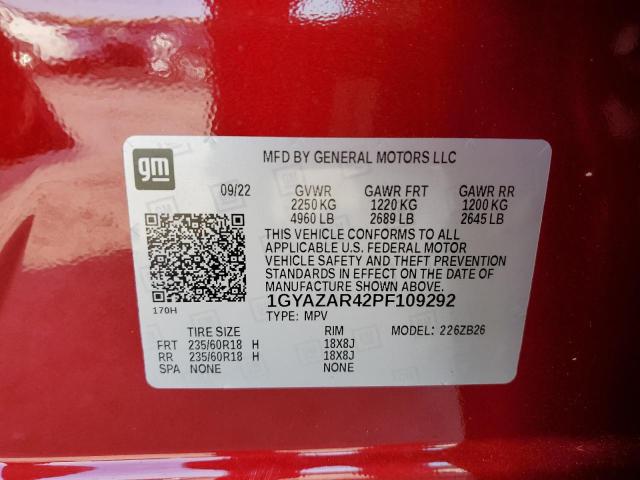 1GYAZAR42PF109292 - 2023 CADILLAC XT4 LUXURY RED photo 10