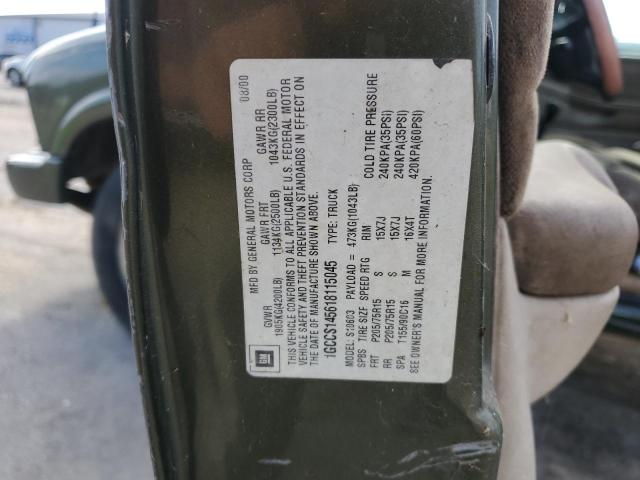 1GCCS145618115045 - 2001 CHEVROLET S10 GREEN photo 10