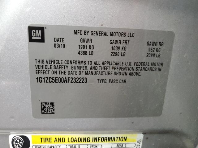 1G1ZC5E00AF232223 - 2010 CHEVROLET MALIBU 1LT 银色 照片 10