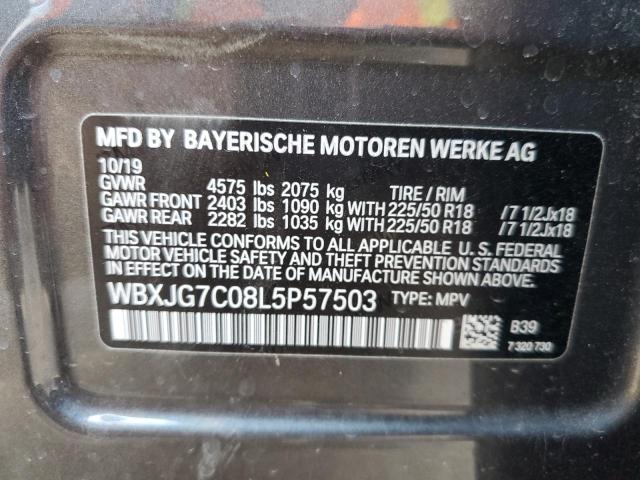 WBXJG7C08L5P57503 - 2020 BMW X1 SDRIVE2 GRAY photo 10