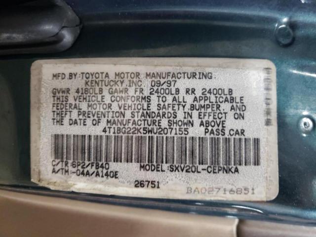 4T1BG22K5WU207155 - 1998 TOYOTA CAMRY CE GREEN photo 10