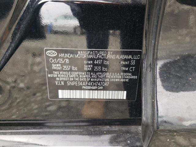 5NPE34AF4KH747047 - 2019 HYUNDAI SONATA LIM BLACK photo 10