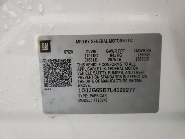 1G1JG6SB7L4129277 - 2020 CHEVROLET SONIC WHITE photo 10