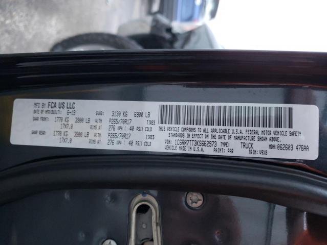 1C6RR7TT3KS662973 - 2019 RAM 1500 CLASS ნაცრისფერი ფოტო 10