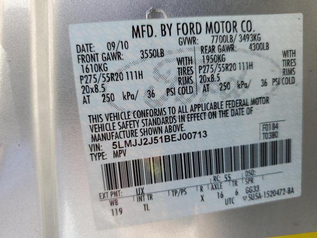 5LMJJ2J51BEJ00713 - 2011 LINCOLN NAVIGATOR 银色 照片 10