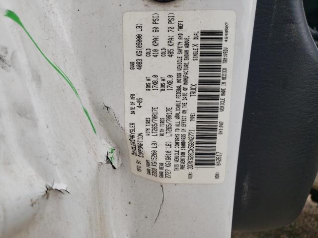 3D7KS28CX5G842771 - 2005 DODGE RAM 2500 S WHITE photo 10