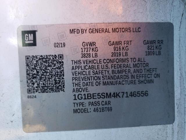 1G1BE5SM4K7146556 - 2019 CHEVROLET CRUZE LT თეთრი ფოტო 10