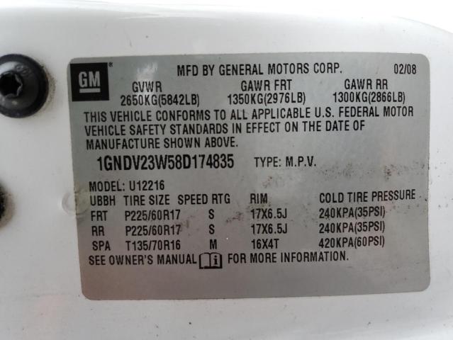 1GNDV23W58D174835 - 2008 CHEVROLET UPLANDER L WHITE photo 10