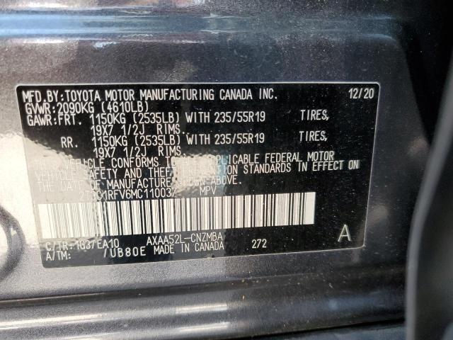 2T3C1RFV6MC110037 - 2021 TOYOTA RAV4 XLE P GRAY photo 10