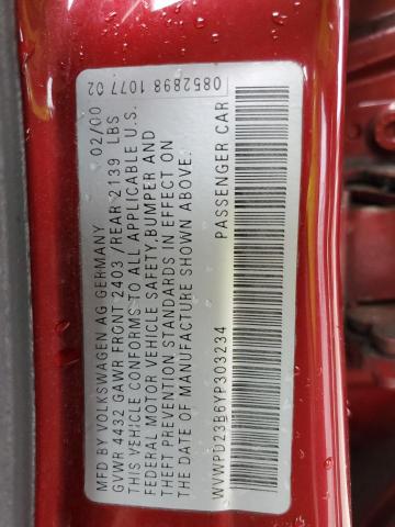 WVWPD23B6YP303234 - 2000 VOLKSWAGEN PASSAT GLX Tünd qırmızı foto 10