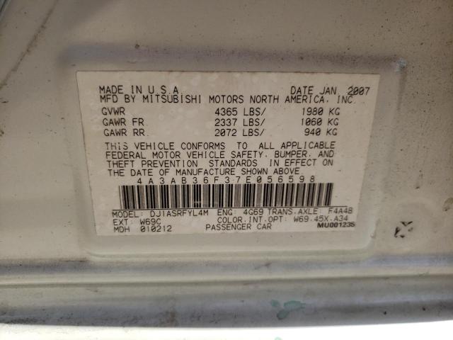 4A3AB36F37E056598 - 2007 MITSUBISHI GALANT ES CREAM photo 10