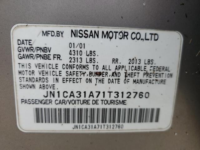 JN1CA31A71T312760 - 2001 NISSAN MAXIMA GXE GRAY photo 10