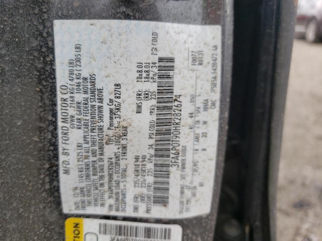 3FA6P0T90HR282674 - 2017 FORD FUSION SE GRAY photo 10