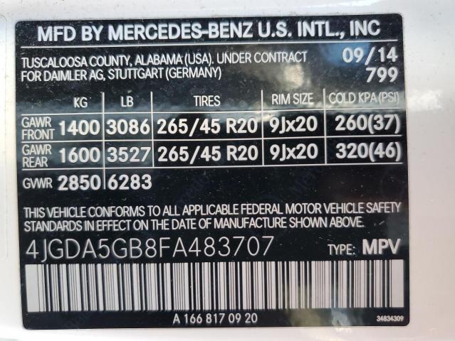 4JGDA5GB8FA483707 - 2015 MERCEDES-BENZ ML 400 4MA BLACK photo 10