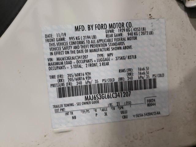 MAJ6S3GL6LC341207 - 2020 FORD ECOSPORT S Белый фото 10