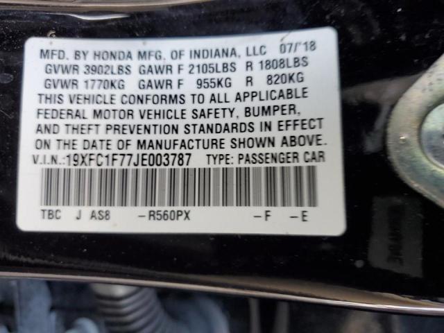 19XFC1F77JE003787 - 2018 HONDA CIVIC EXL أسود صورة 10