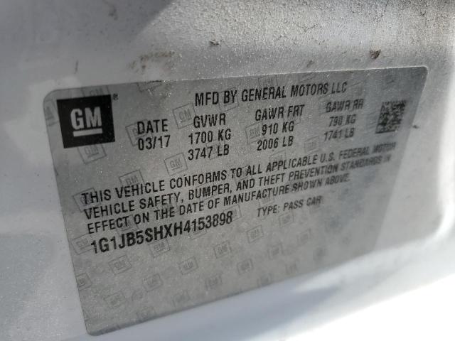 1G1JB5SHXH4153898 - 2017 CHEVROLET SONIC LS WHITE photo 10