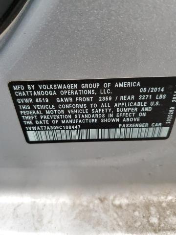 1VWAT7A30EC106447 - 2014 VOLKSWAGEN PASSAT S SILVER photo 10