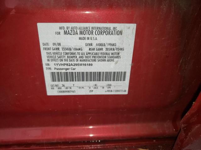 1YVHP82A295M16189 - 2009 MAZDA 6 I RED photo 10